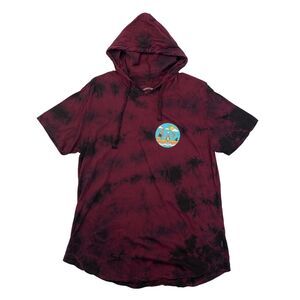 Dikotomy Hooded T Shirt Mens L Large Burgundy Tie-Dye Standard Fit Short Sleeve